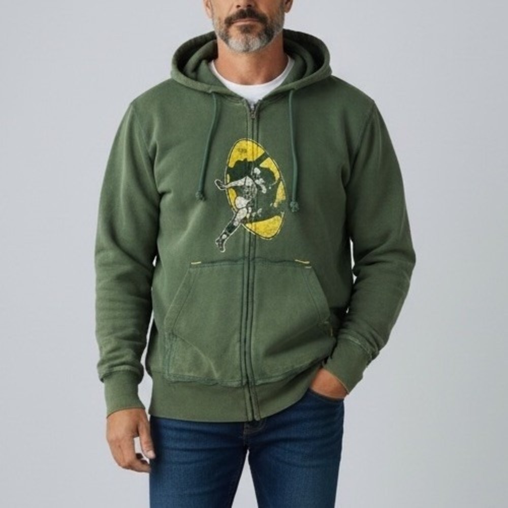 Mens M GREEN BAY PACKERS Reebok Gridiron Classic Full Zip Up Hoodie Sweatshirt